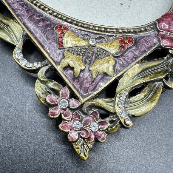 Enamel Jeweled Butterfly Flower Rhinestones Picture Frame Pier 1? Metal Purple - Picture 11 of 16